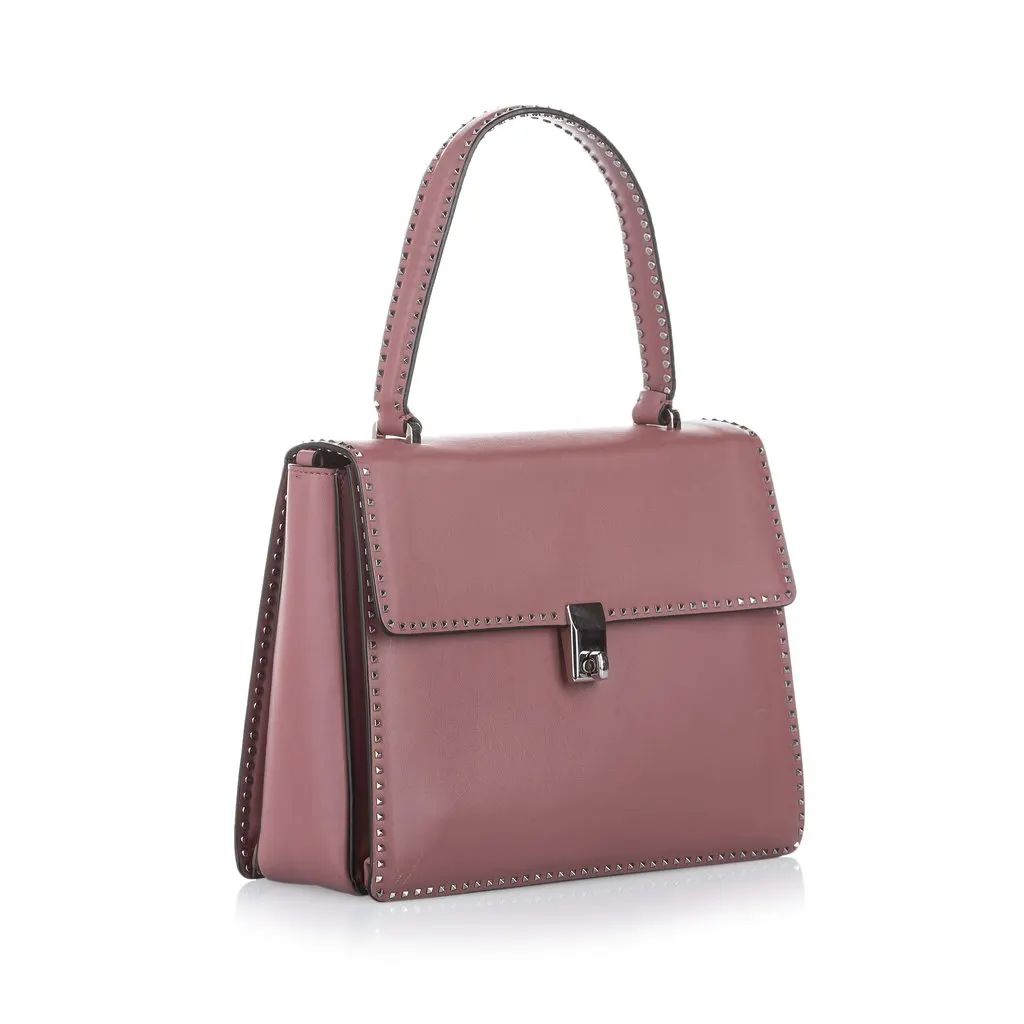Valentino Rockstud Leather Satchel Pink Leather Very good - Back View