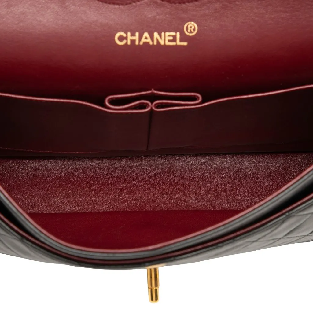 Chanel Medium Classic Lambskin Double Flap Black Leather Good - Model View