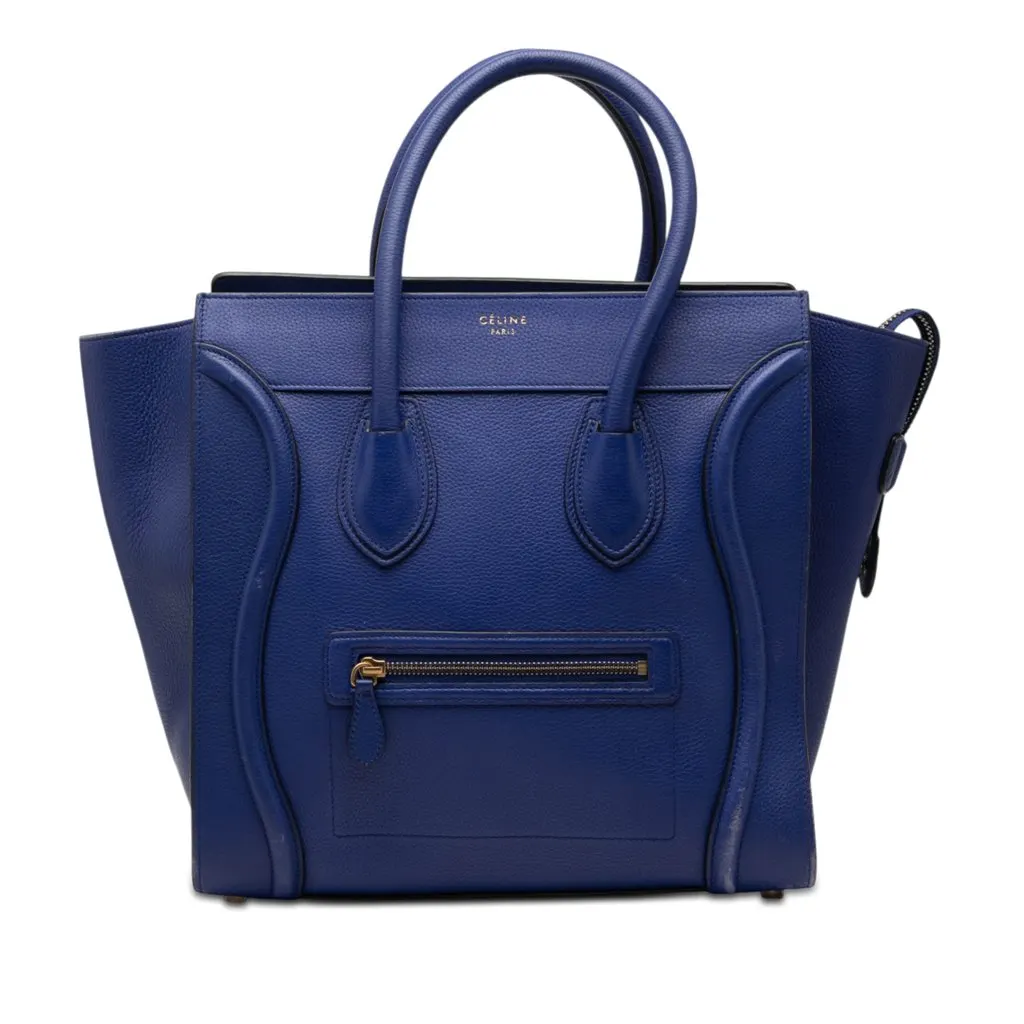 Celine Mini Calfskin Luggage Tote Blue Leather Good - Front View