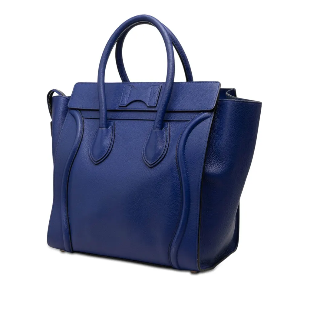 Celine Mini Calfskin Luggage Tote Blue Leather Good - Back View
