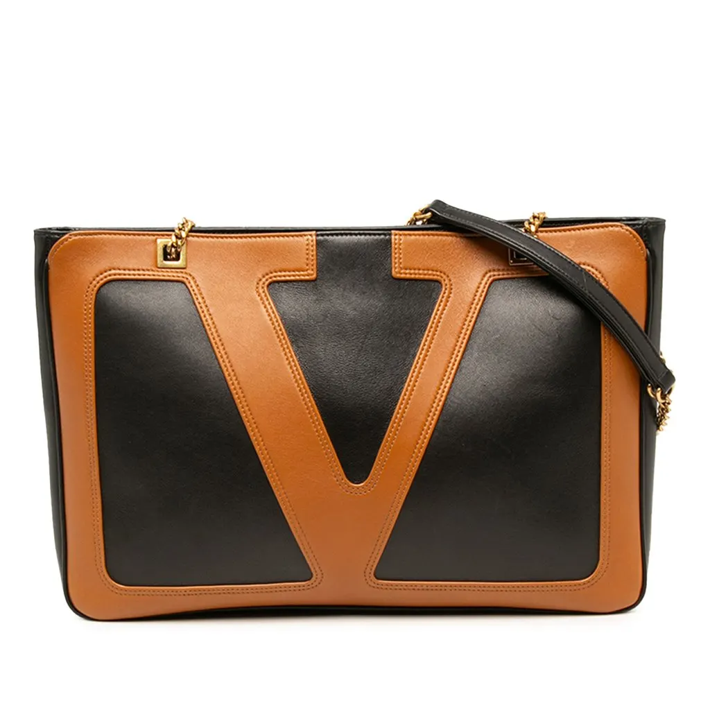 Valentino Bicolor Nappa Vlogo Viva Superstar Chain Tote Black Leather Very good - Front View