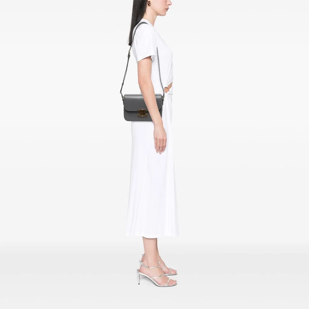 Celine Classique Shiny Calfskin Triomphe Crossbody Grey Leather Very good - Box View