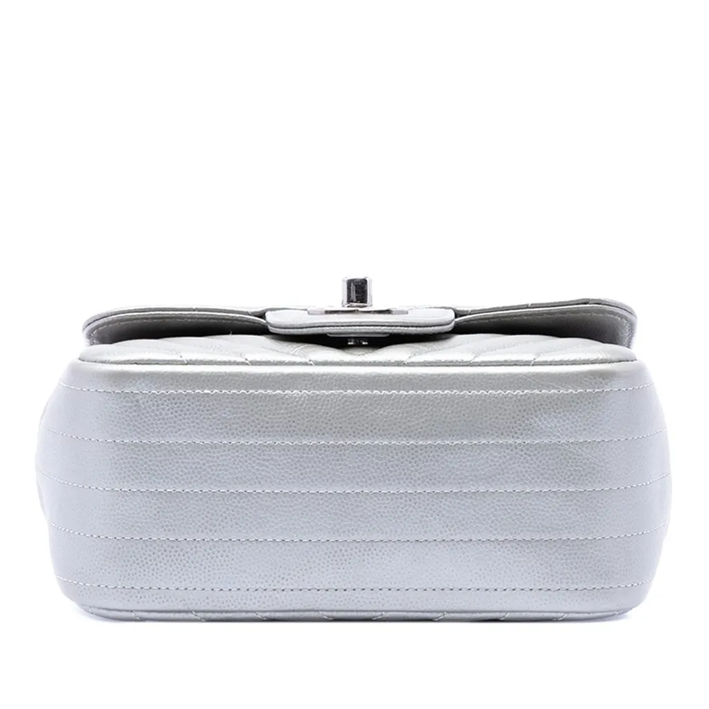 Chanel Mini Square Classic Chevron Caviar Single Flap Silver Leather Good - Inside View