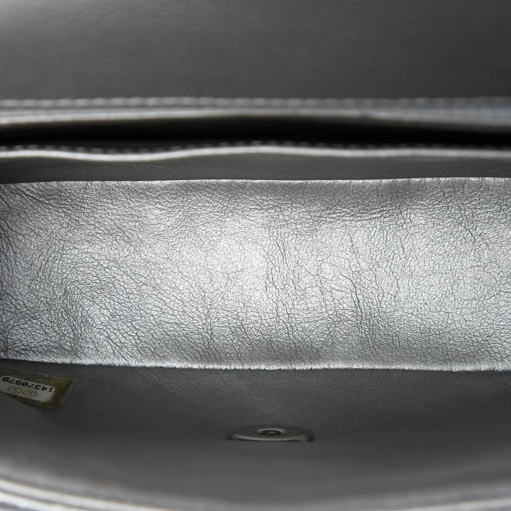 Chanel Mini Square Classic Chevron Caviar Single Flap Silver Leather Good - Model View