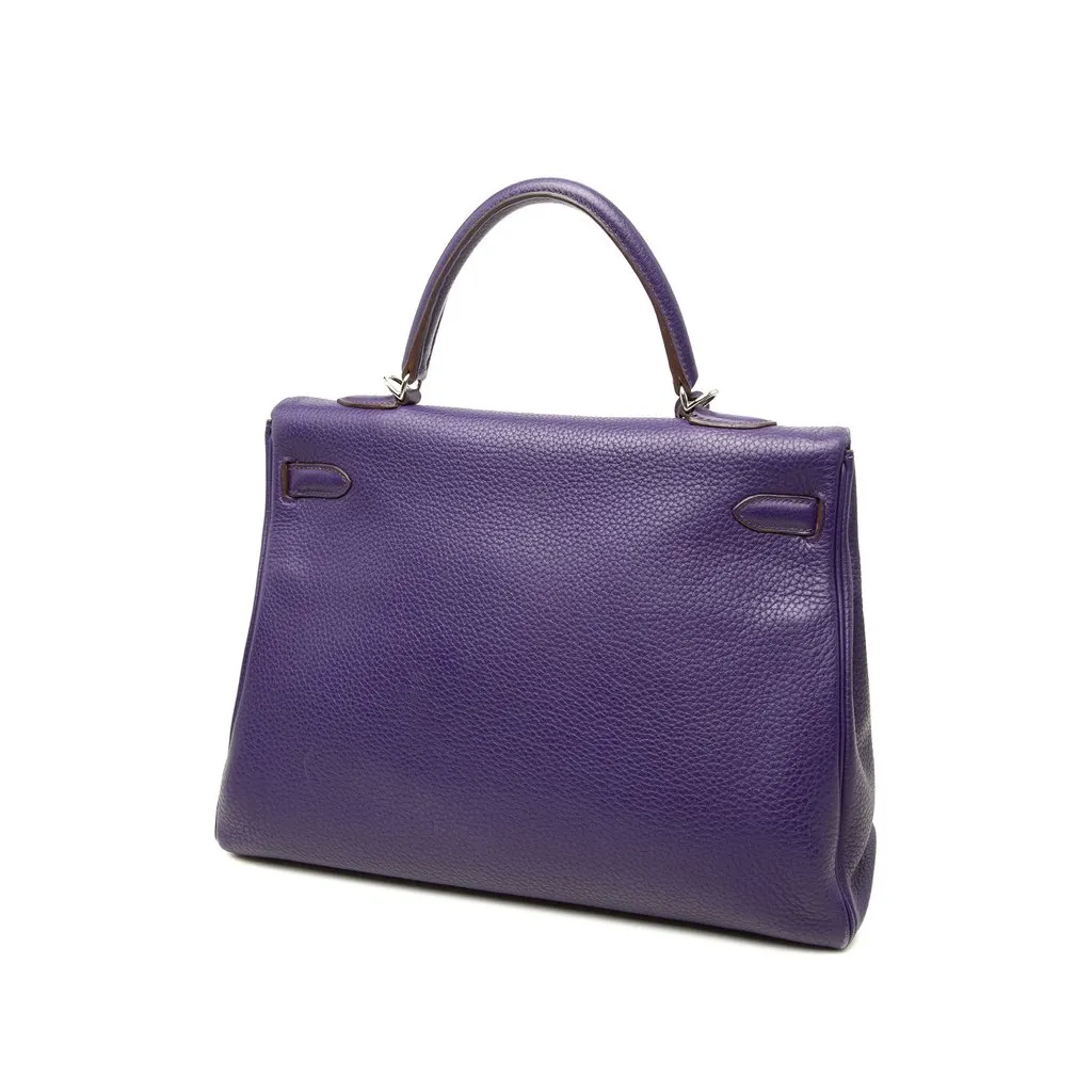 Hermès Clemence Kelly II Retourne 35 Purple Leather Very good - Back View