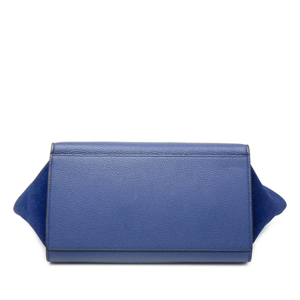 Celine Small Drummed Calfskin and Suede Trapeze Satchel Blue Leather Very good - Inside View