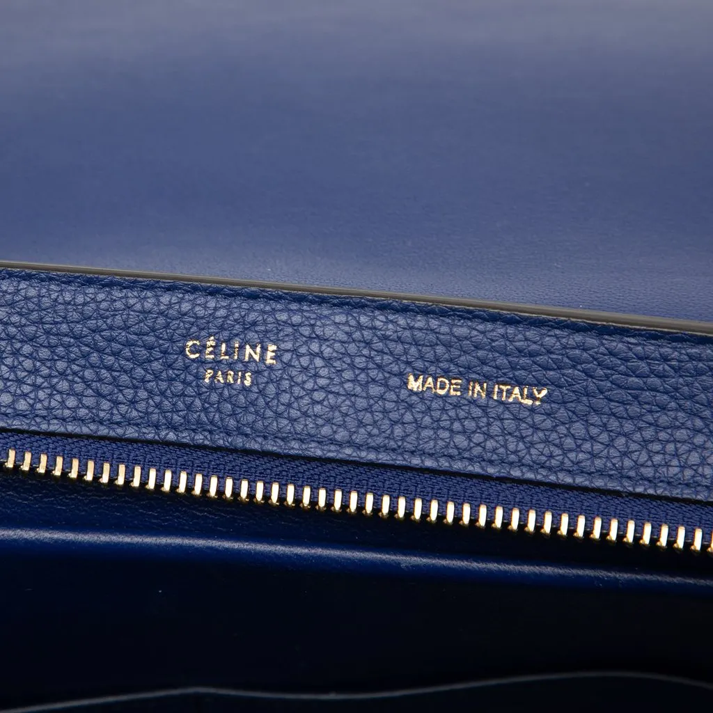 Celine Small Drummed Calfskin and Suede Trapeze Satchel Blue Leather Very good - Box View