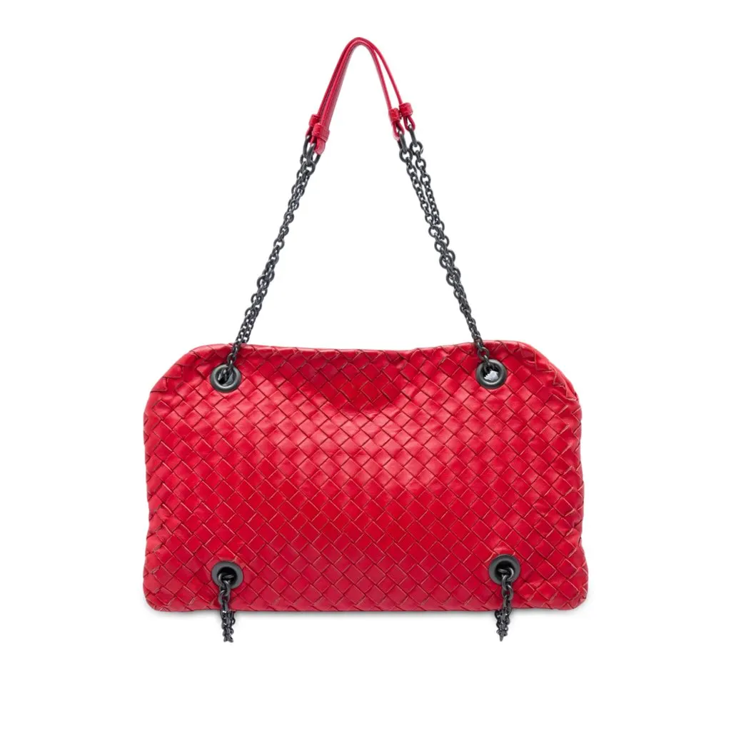 Bottega Veneta Nappa Intrecciato Duo Shoulder Bag Red Leather Very good - Front View