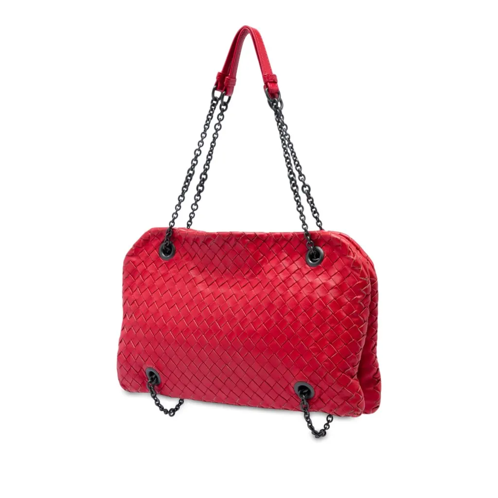 Bottega Veneta Nappa Intrecciato Duo Shoulder Bag Red Leather Very good - Back View
