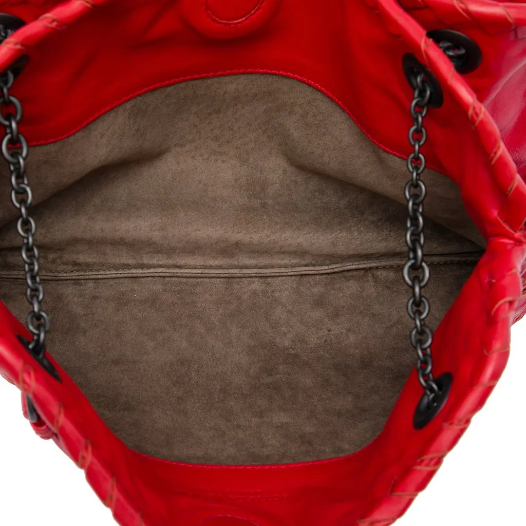 Bottega Veneta Nappa Intrecciato Duo Shoulder Bag Red Leather Very good - Model View