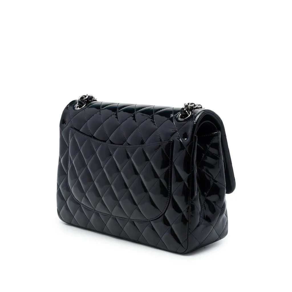 Chanel Jumbo Classic Patent Double Flap Black Leather Good - Back View