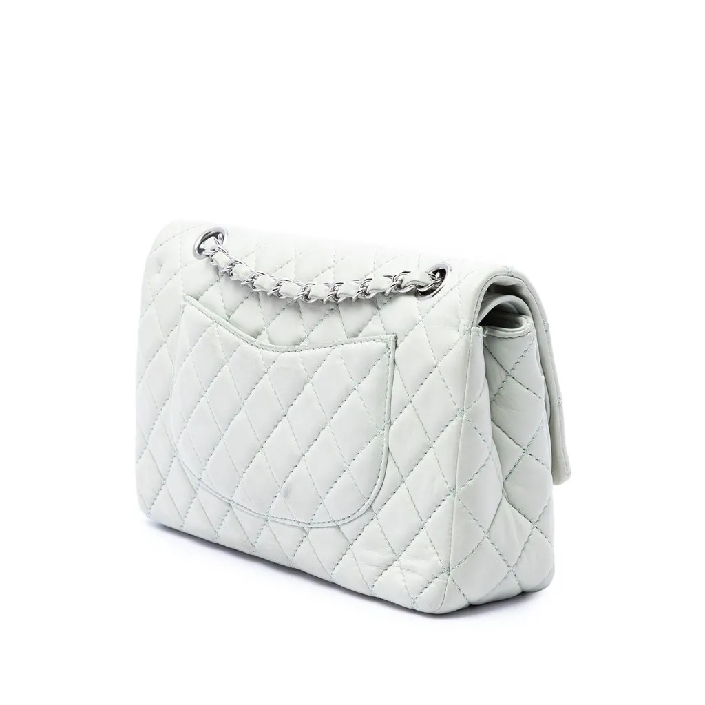Chanel Medium Classic Lambskin Double Flap Green Leather Very good - Back View