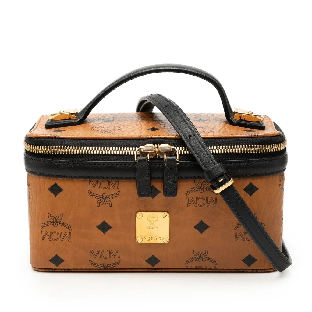 MCM Visetos Coated Canvas Rockstar Vanity Bag Brown Very good - Front View