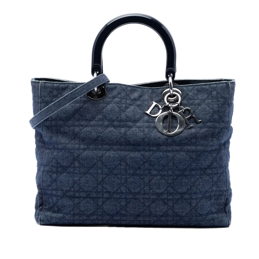 Dior Large Denim Cannage Lady Dior Blue Very good - Front View