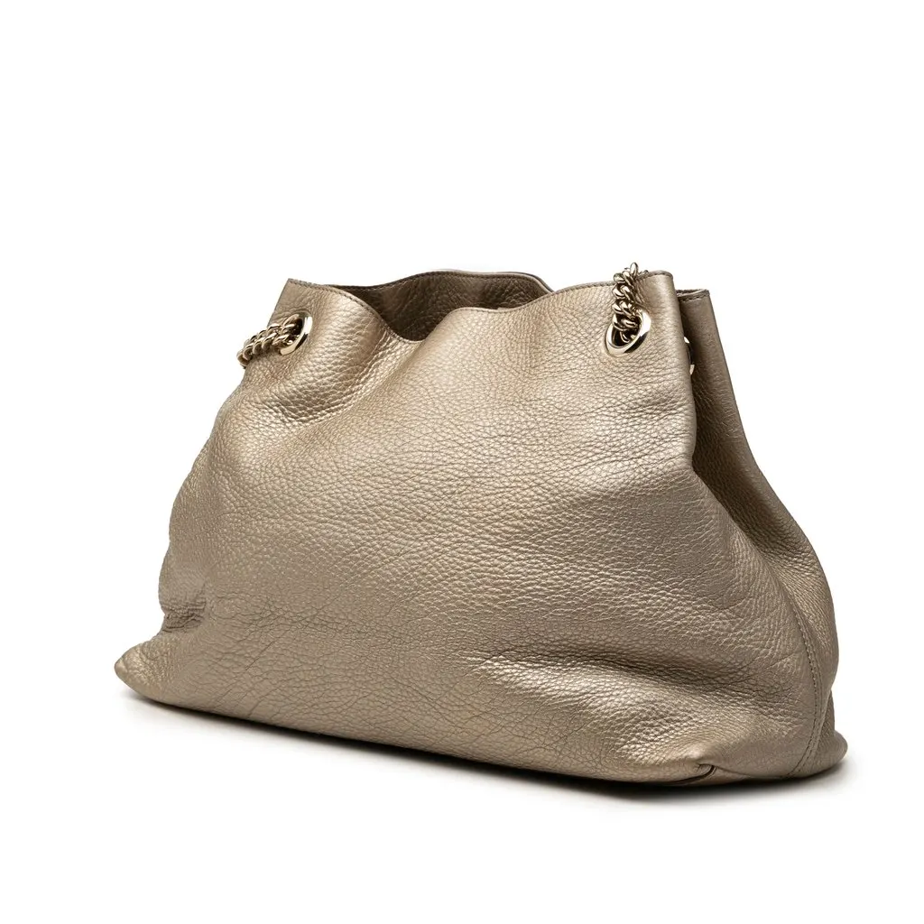 Gucci Medium Metallic Calfskin Soho Chain Tote Gold Leather Good - Back View