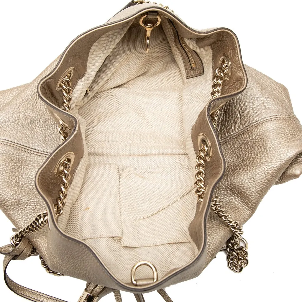 Gucci Medium Metallic Calfskin Soho Chain Tote Gold Leather Good - Model View