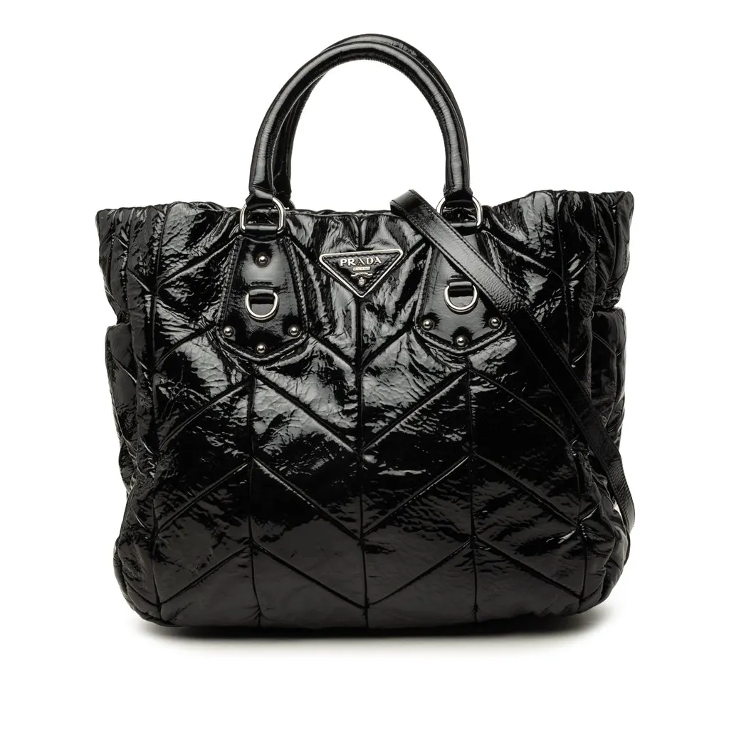 Prada Impuntu Vernice Convertible Tote Black Leather Very good - Front View