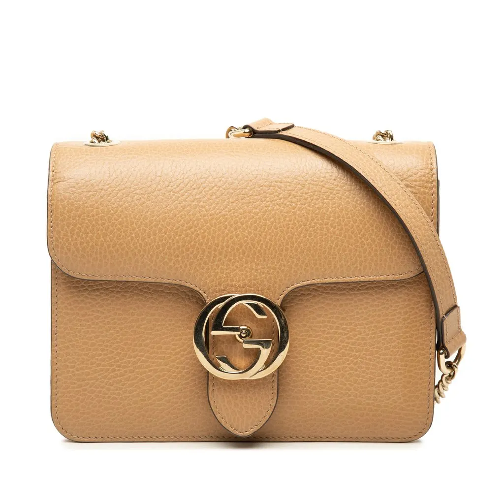 Gucci Small Dollar Calfskin Interlocking G Crossbody Brown Leather Good - Front View