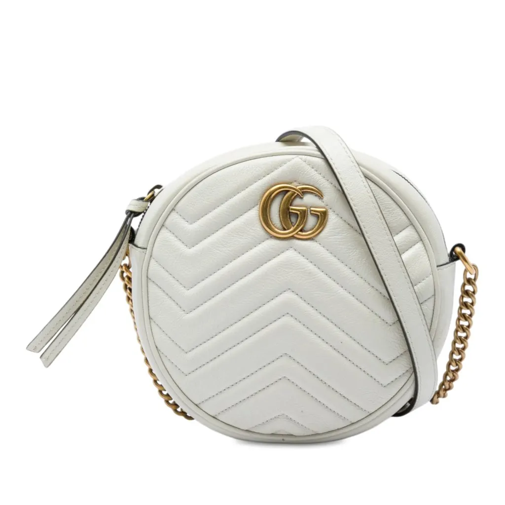 Gucci Mini GG Marmont Matelasse Calfskin Round Crossbody White Leather Very good - Front View