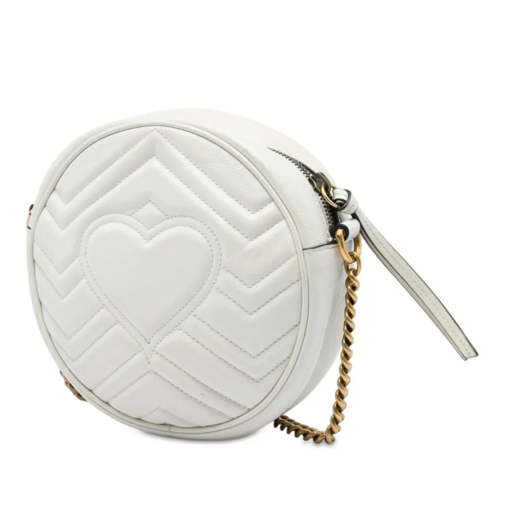 Gucci Mini GG Marmont Matelasse Calfskin Round Crossbody White Leather Very good - Back View