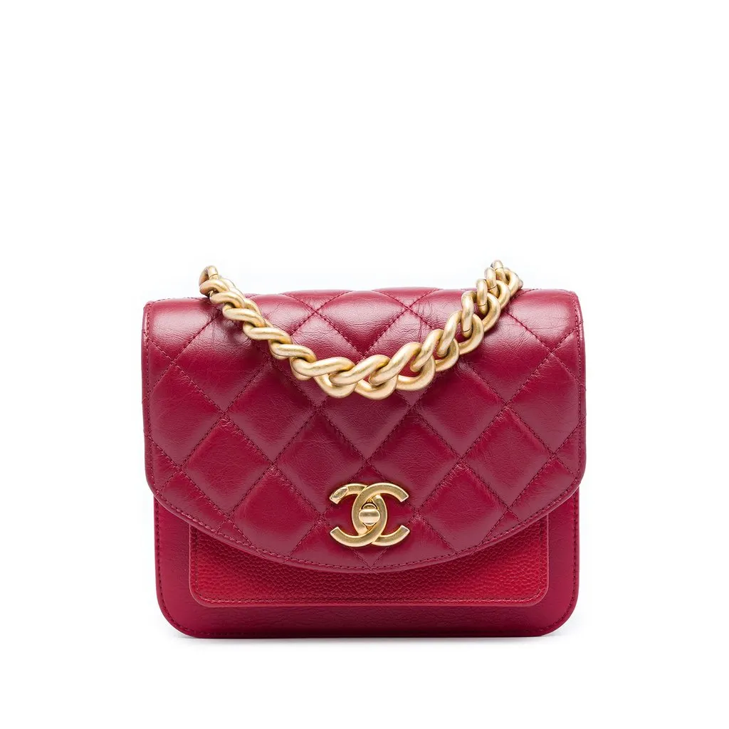 Chanel Mini Quilted Calfskin and Caviar Chain Handle Flap Red Leather Very good - Front View