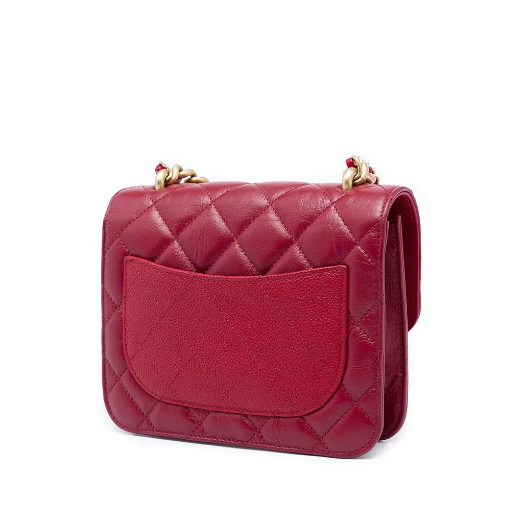Chanel Mini Quilted Calfskin and Caviar Chain Handle Flap Red Leather Very good - Back View