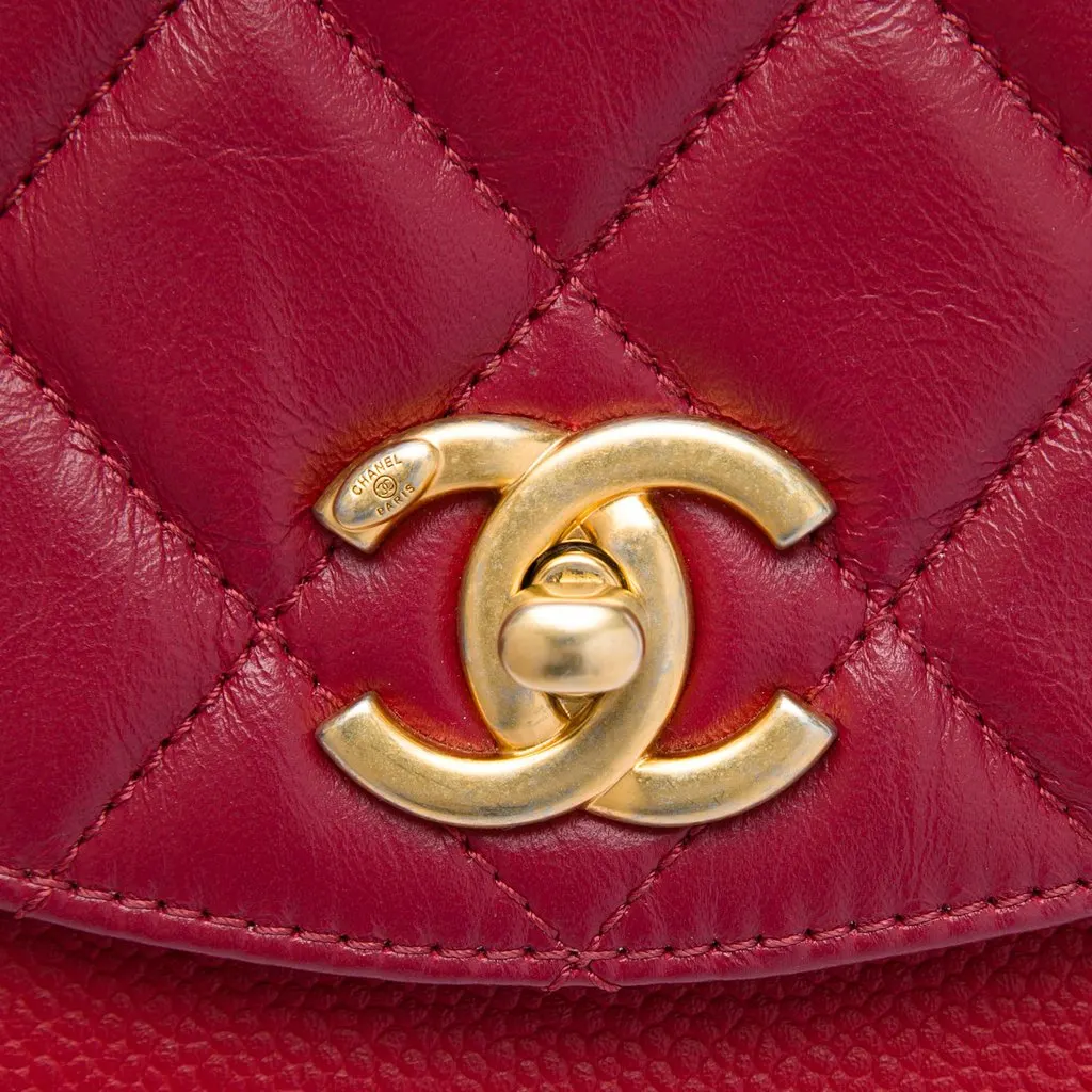 Chanel Mini Quilted Calfskin and Caviar Chain Handle Flap Red Leather Very good - Box View