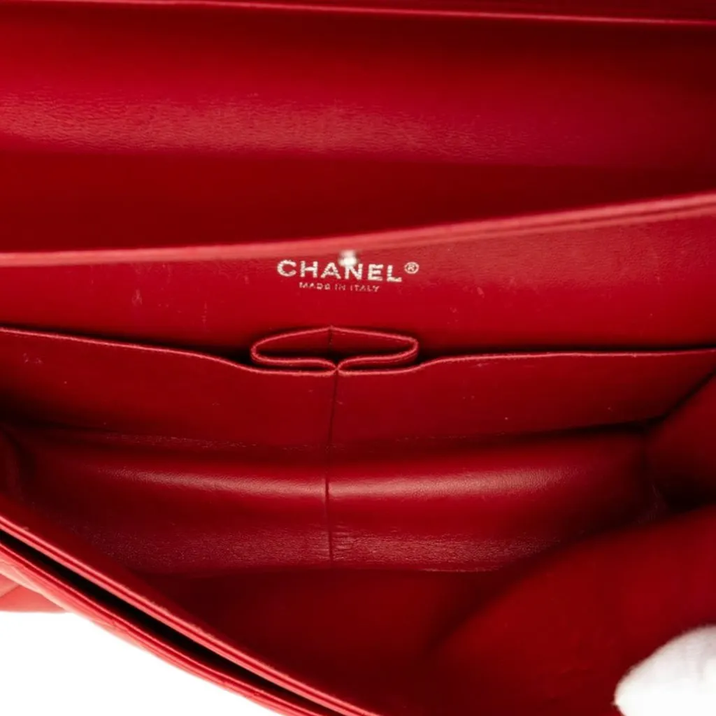 Chanel Jumbo Classic Lambskin Double Flap Red Leather Good - Model View