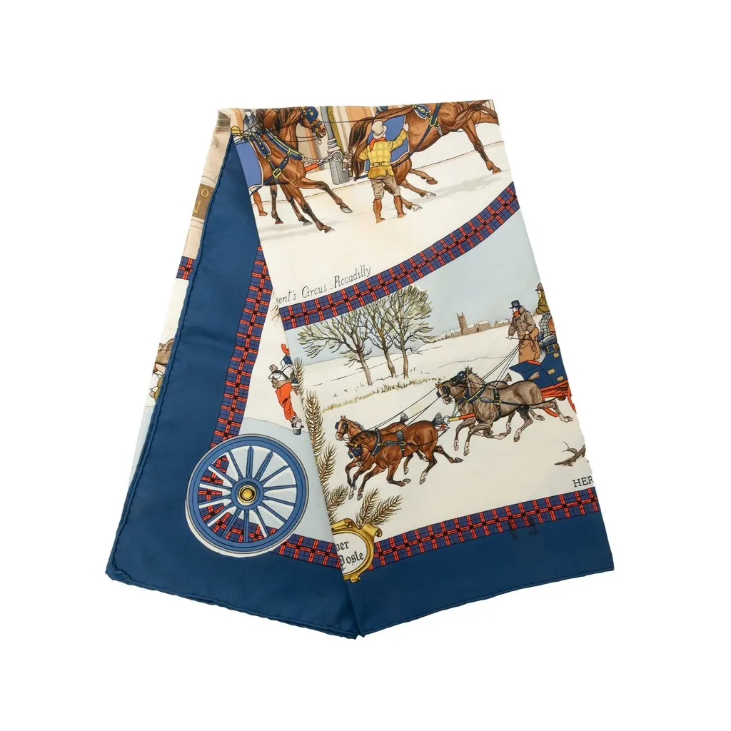 Hermès L Hiver en Poste Silk Scarf 90 White Silk Very good - Front View