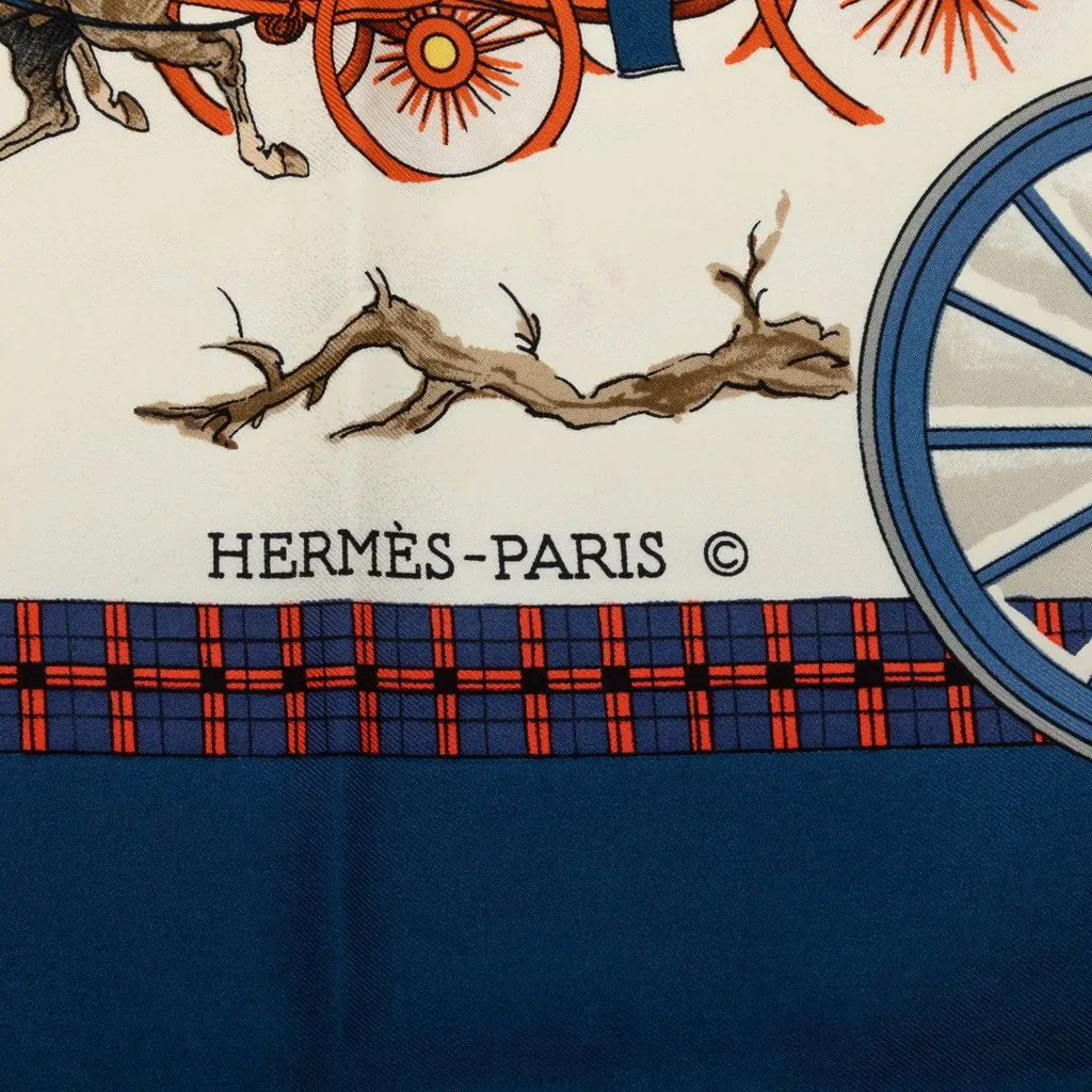Hermès L Hiver en Poste Silk Scarf 90 White Silk Very good - Inside View