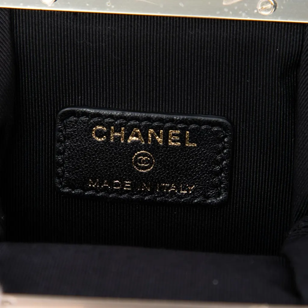 Chanel Small CC Quilted Lambskin Kisslock Frame Clutch Black Leather Very good - Box View