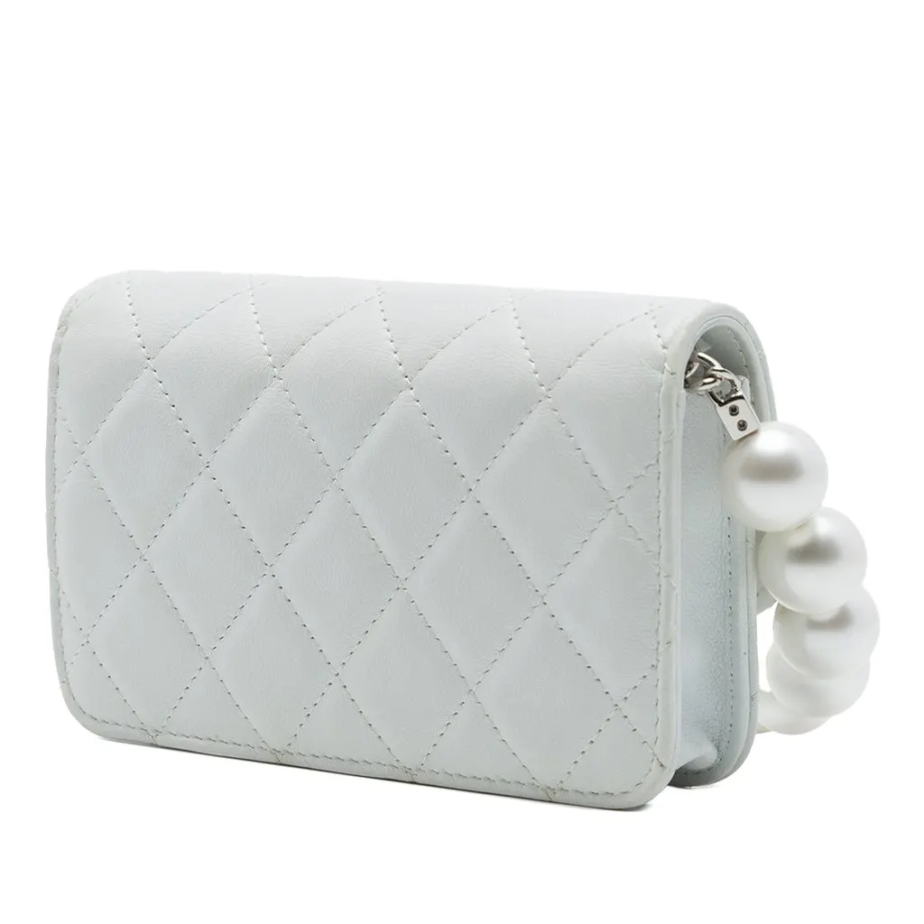 Chanel CC Quilted Lambskin Maxi Pearl Chain Strap White Leather Very good - Back View