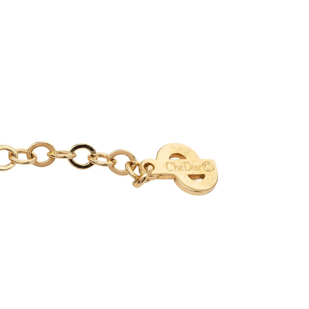 Dior Gold Plated Resin and Strass Logo Pendant Snake Chain Necklace Gold Metal Very good - Model View