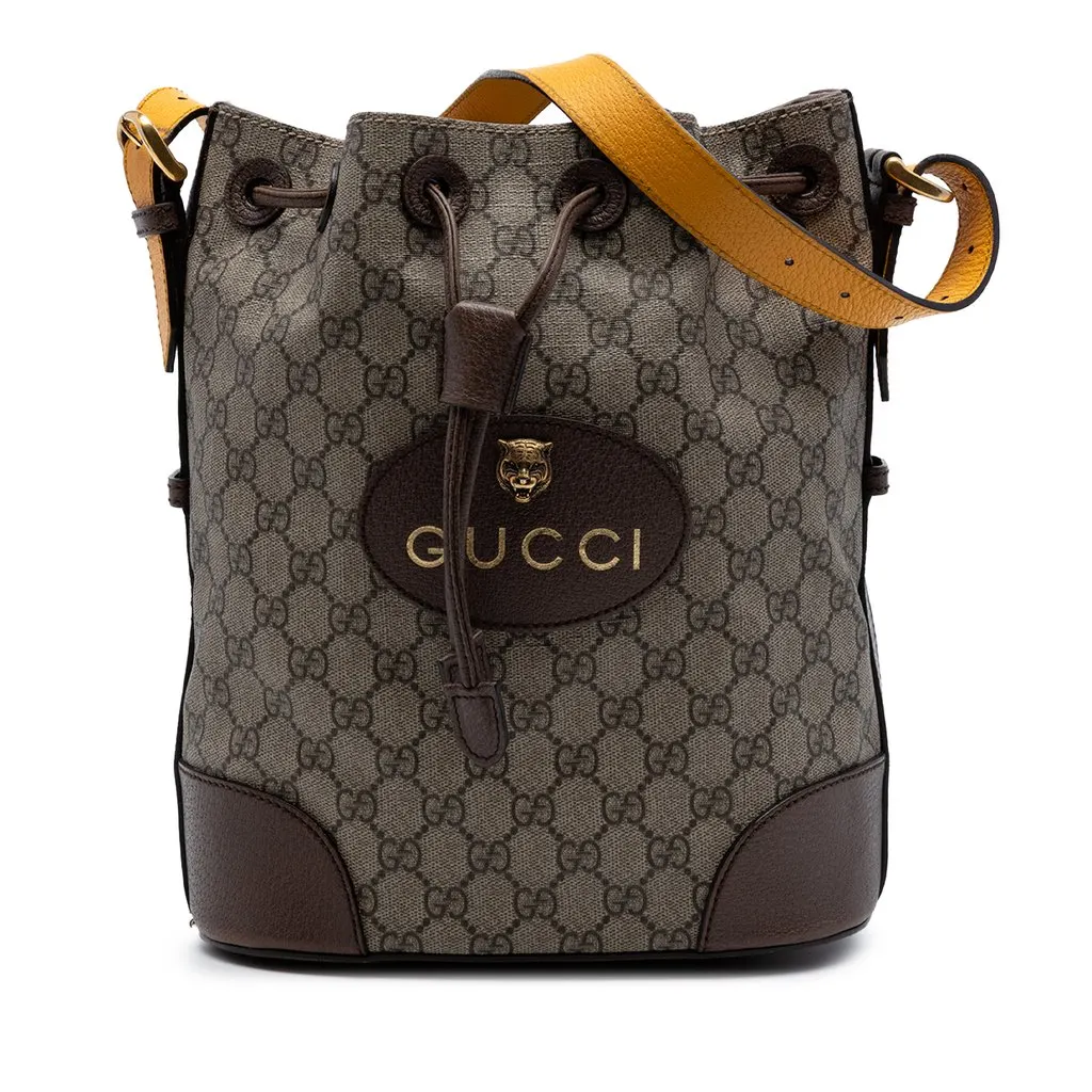 Gucci GG Supreme Neo Vintage Drawstring Bucket Bag Beige Very good - Front View