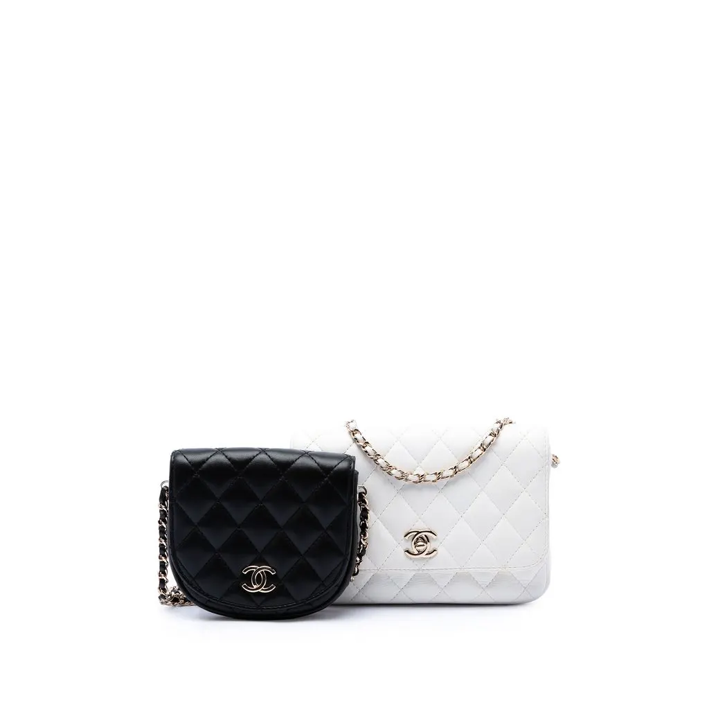 Chanel CC Quilted Lambskin Side Packs Flap White Leather Very good - Front View