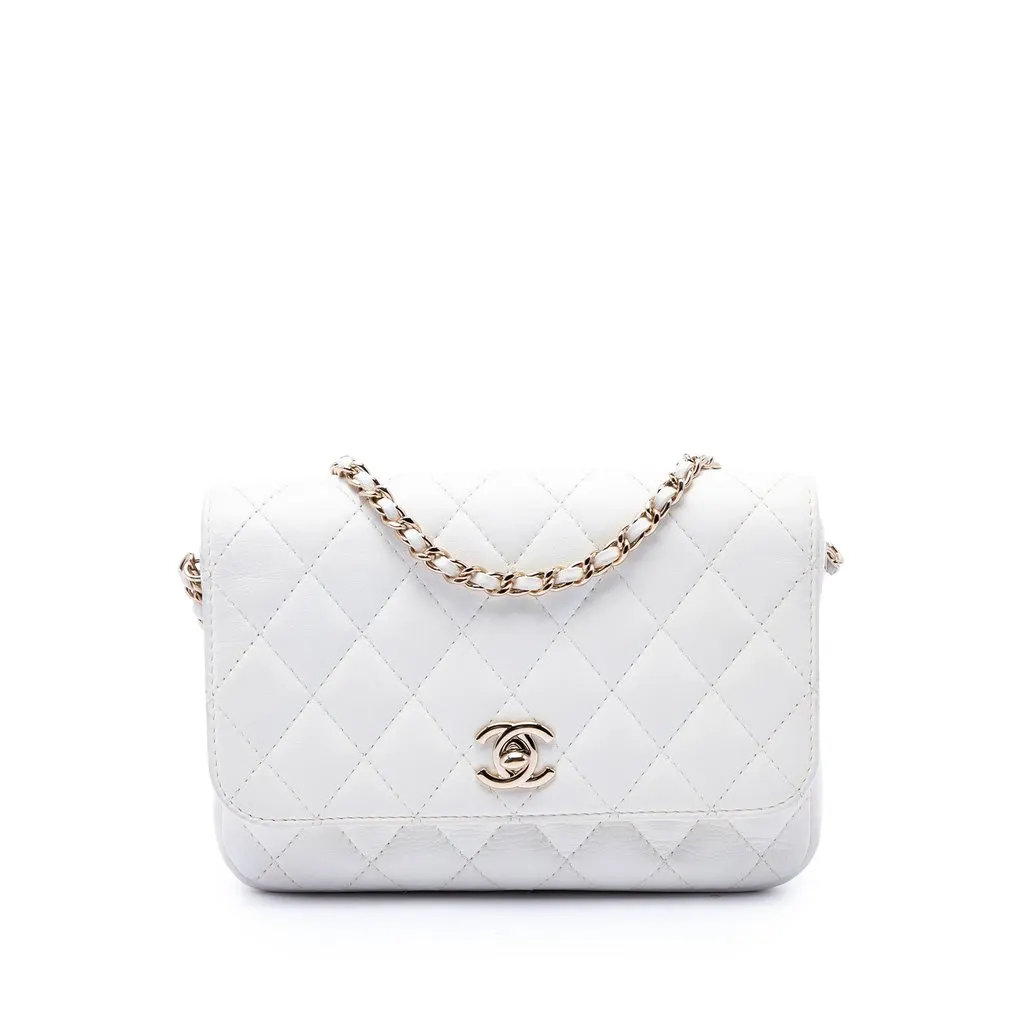 Chanel CC Quilted Lambskin Side Packs Flap White Leather Very good - Back View