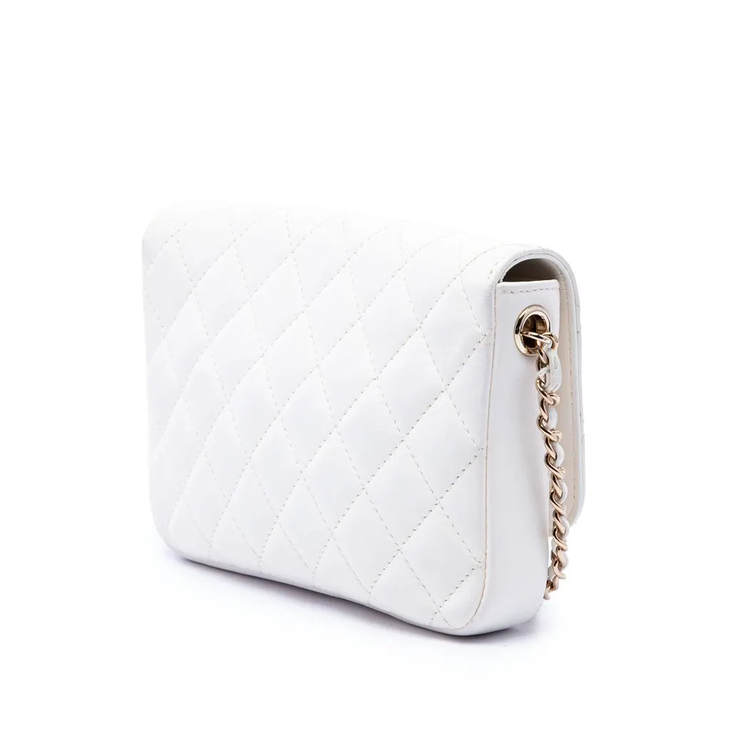 Chanel CC Quilted Lambskin Side Packs Flap White Leather Very good - Inside View
