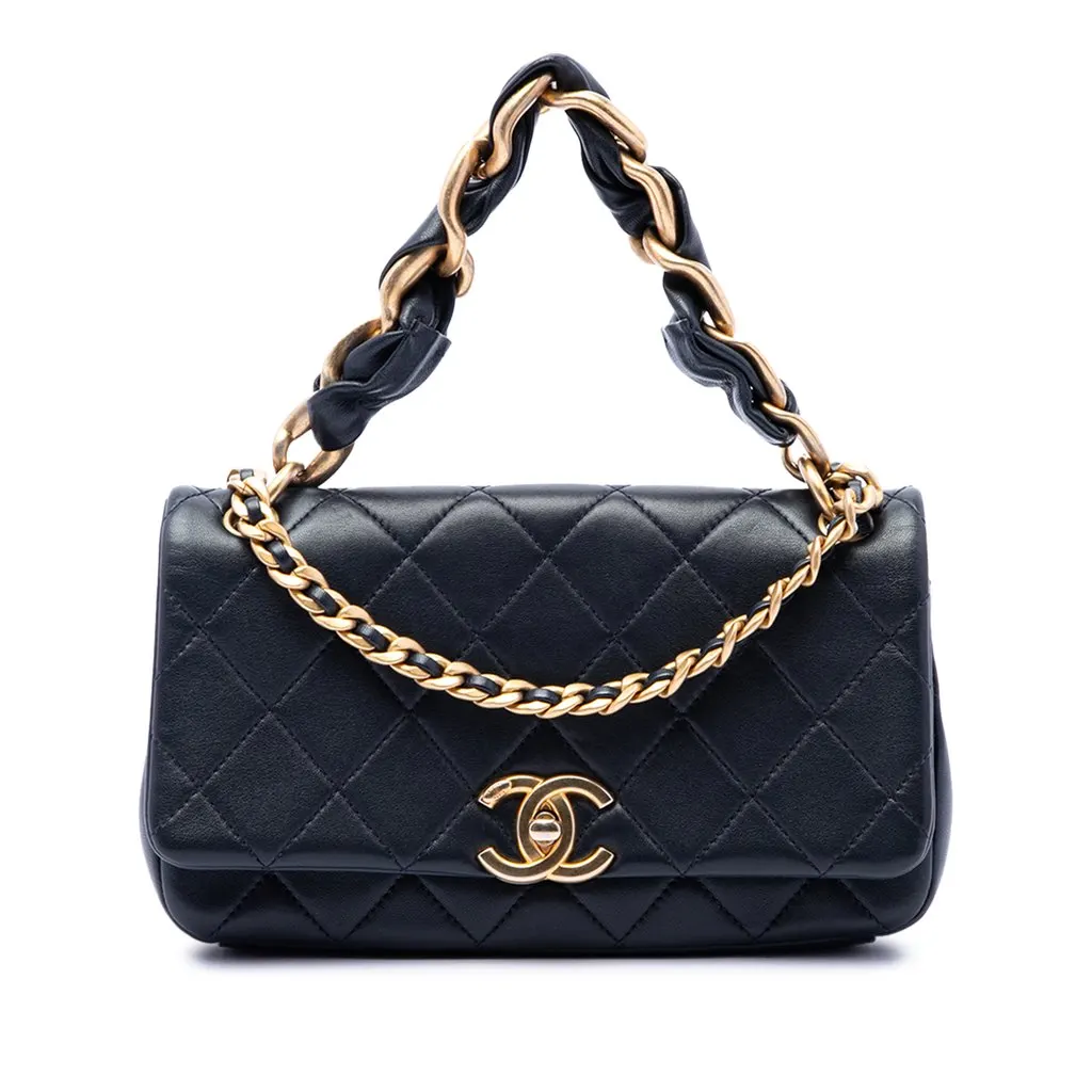 Chanel Quilted Lambskin Chain is More Flap Black Leather Very good - Front View
