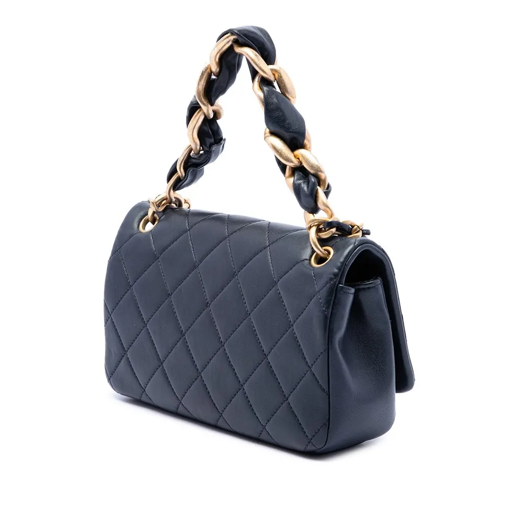 Chanel Quilted Lambskin Chain is More Flap Black Leather Very good - Back View