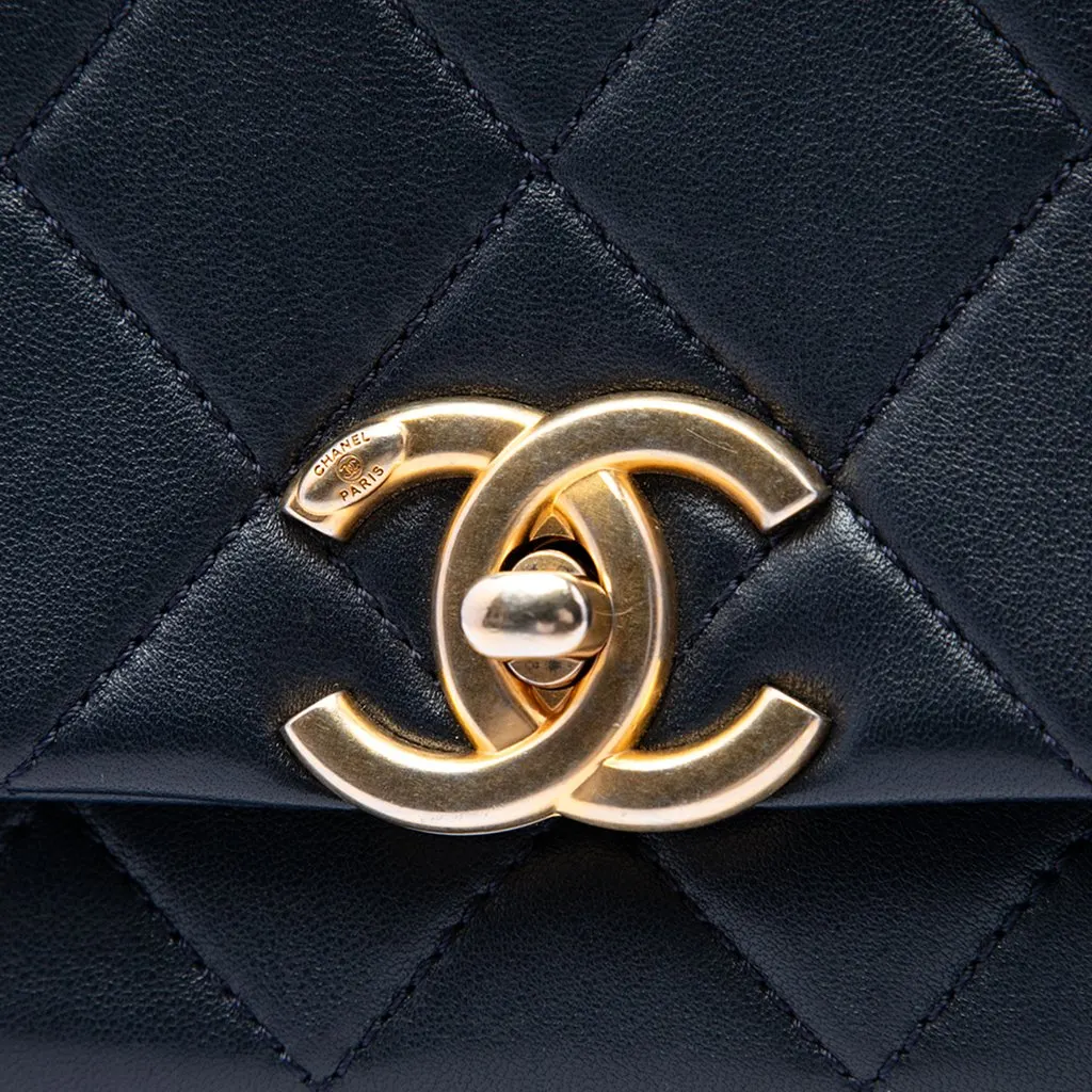 Chanel Quilted Lambskin Chain is More Flap Black Leather Very good - Box View