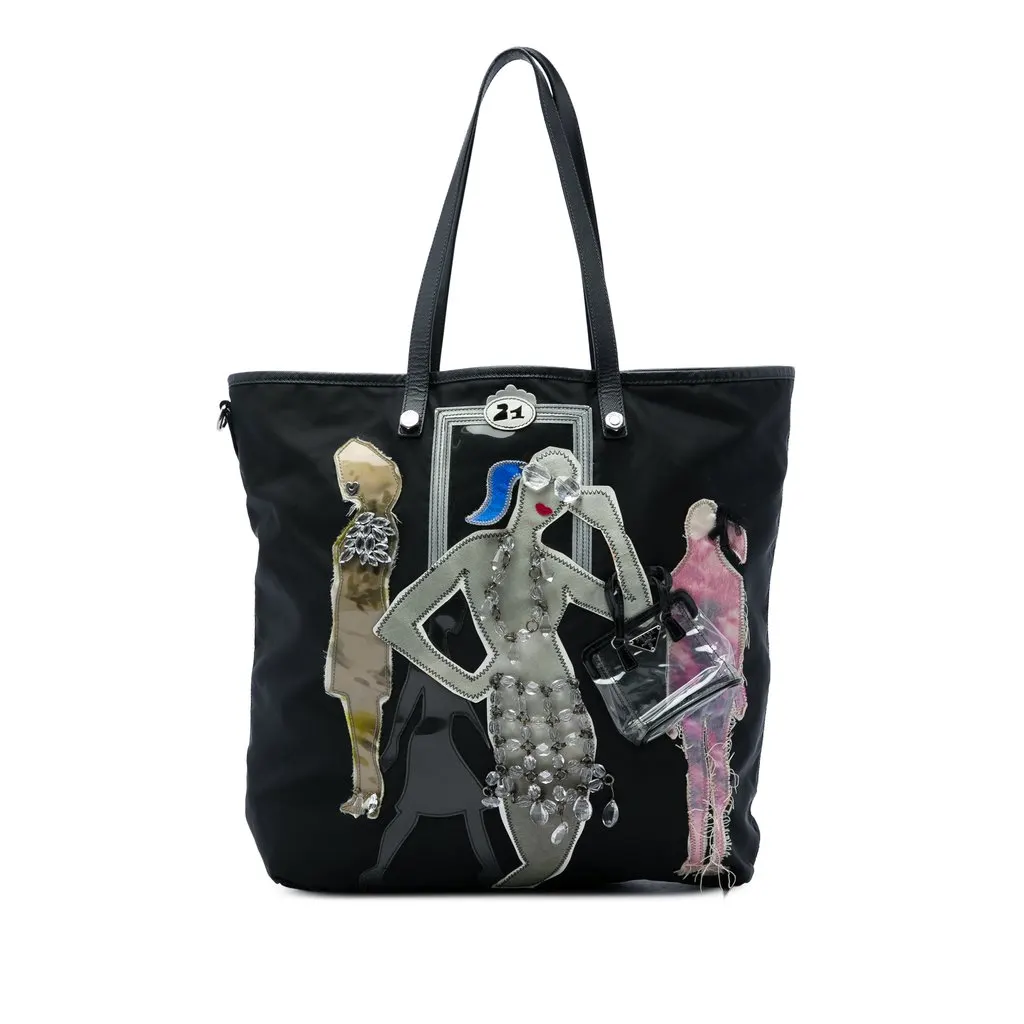 Prada Saffiano Trimmed Tessuto Fashion Doll Tote Black Very good - Front View