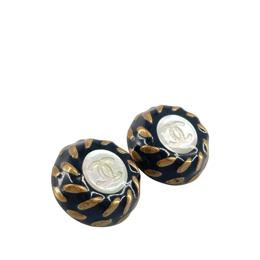 Chanel CC Resin and Gold Plated Clip On Earrings Black Plastic Very good - Back View