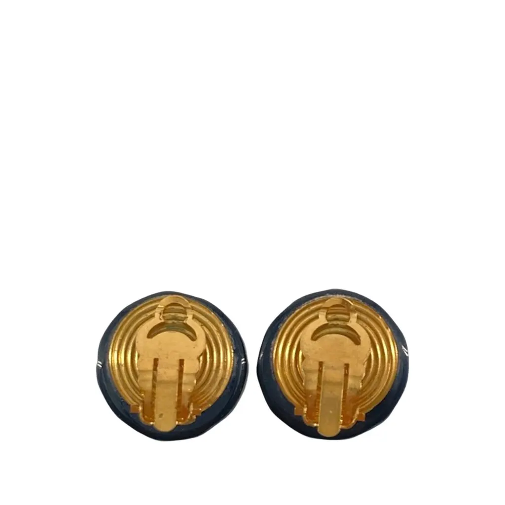 Chanel CC Resin and Gold Plated Clip On Earrings Black Plastic Very good - Inside View