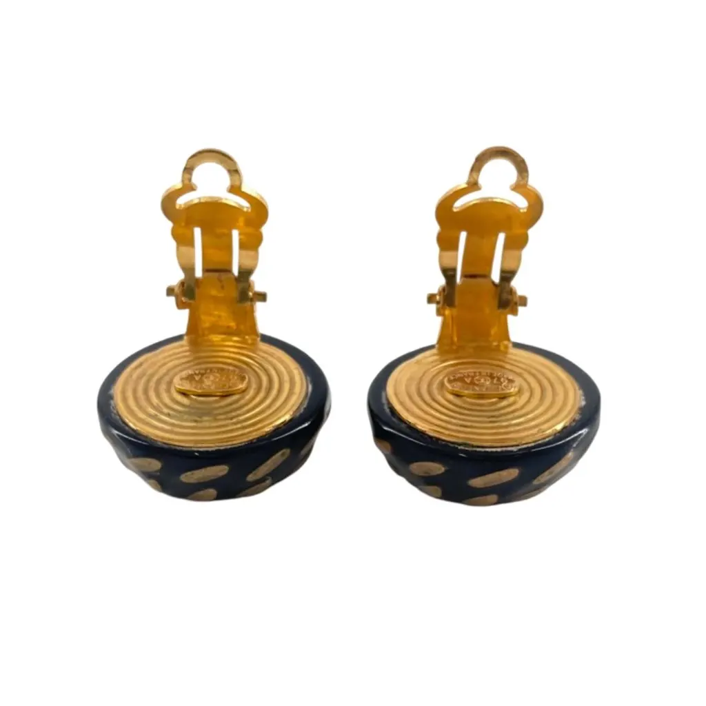 Chanel CC Resin and Gold Plated Clip On Earrings Black Plastic Very good - Model View