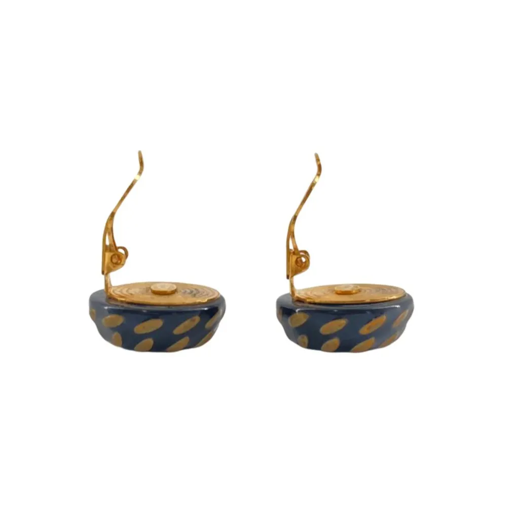 Chanel CC Resin and Gold Plated Clip On Earrings Black Plastic Very good - Box View