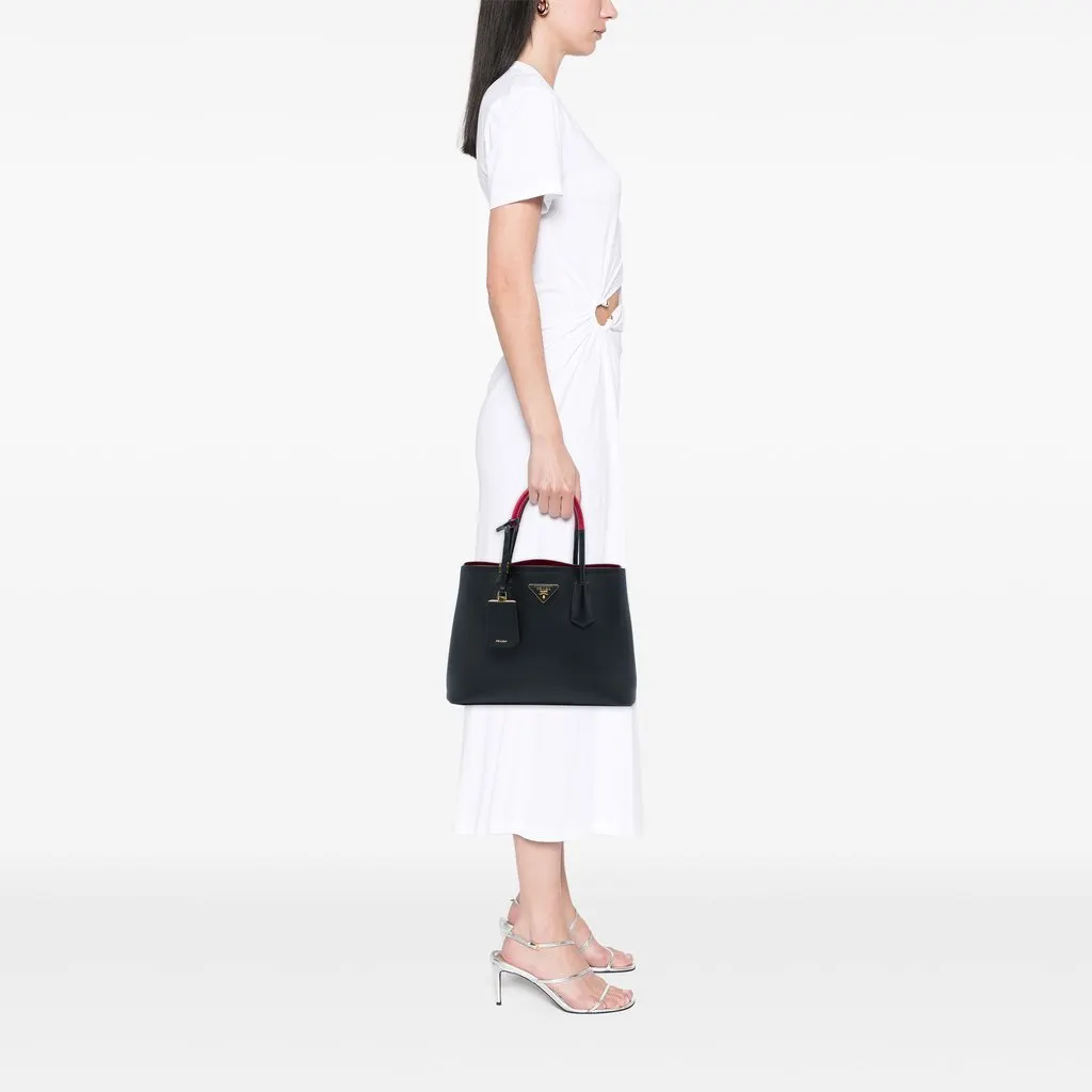 Prada Medium Bicolor Saffiano Cuir Double Satchel Black Leather Very good - Box View