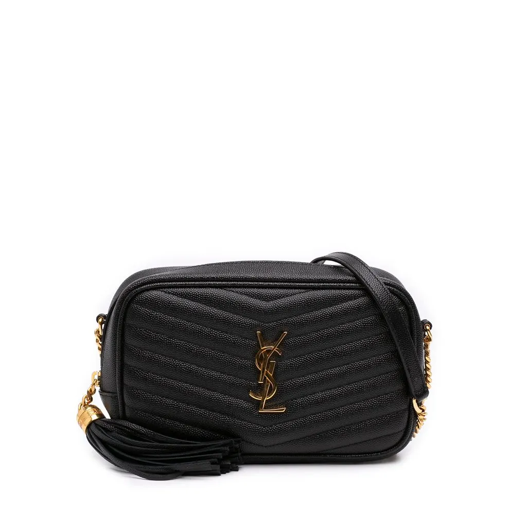 Saint Laurent Mini Grain de Poudre Chevron Monogram Lou Camera Bag Black Leather Very good - Front View