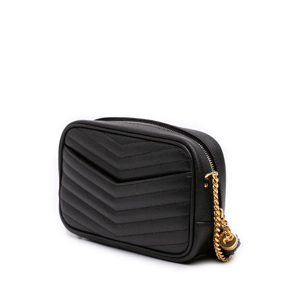 Saint Laurent Mini Grain de Poudre Chevron Monogram Lou Camera Bag Black Leather Very good - Back View