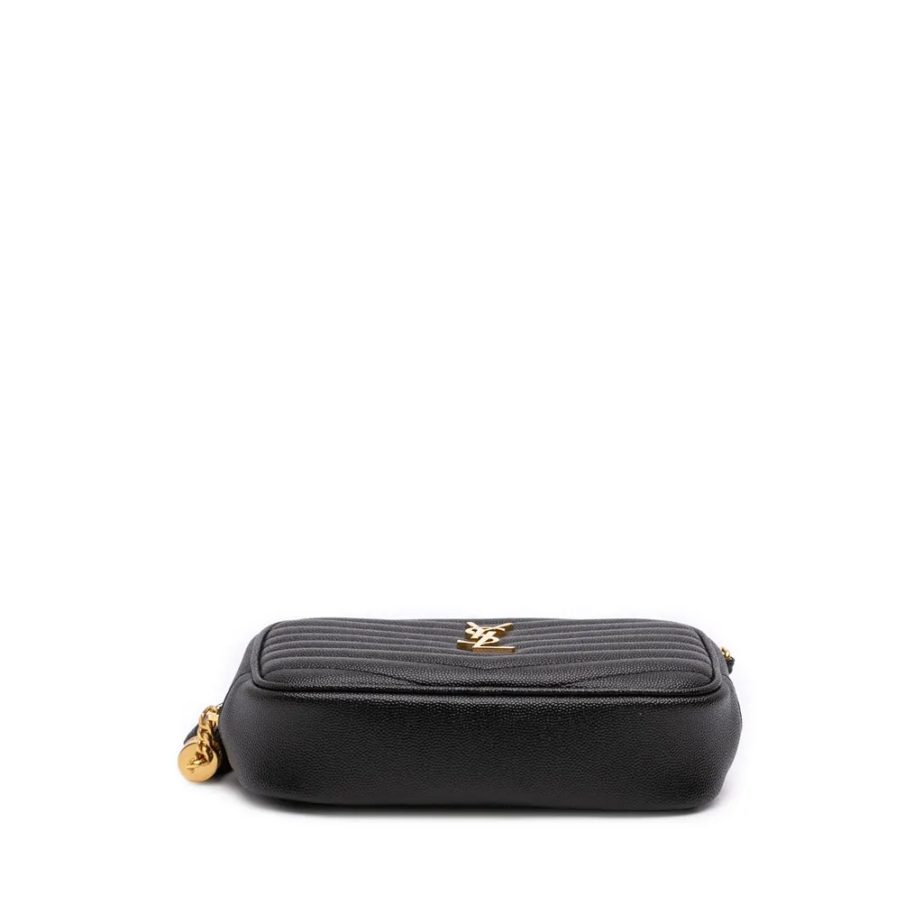 Saint Laurent Mini Grain de Poudre Chevron Monogram Lou Camera Bag Black Leather Very good - Inside View