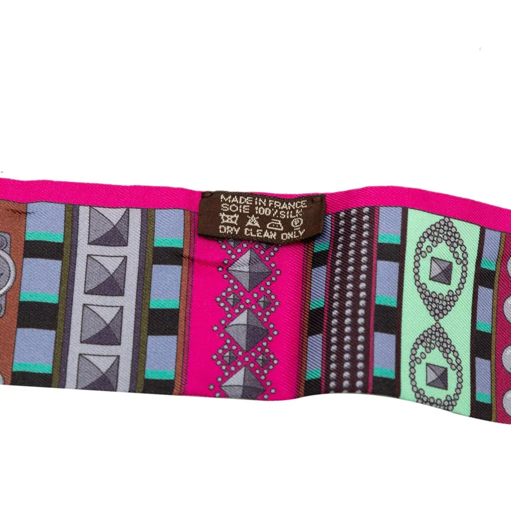 Hermès Colliers de Chiens Silk Twilly Scarf Pink Very good - Inside View